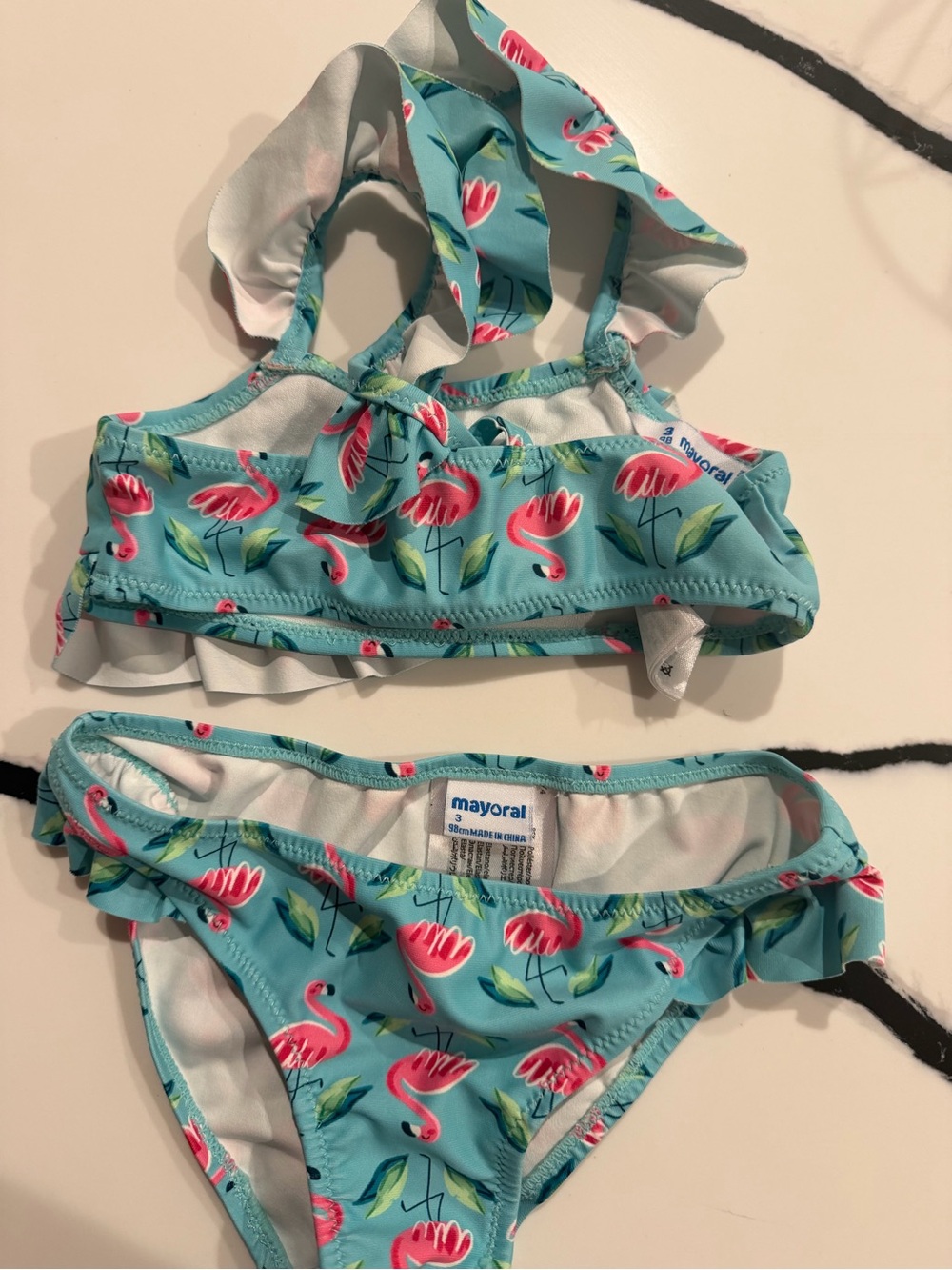 Mayoral Baby Girls' Turquoise Flamingo Ruffle Bikini - Picture 2 of 3